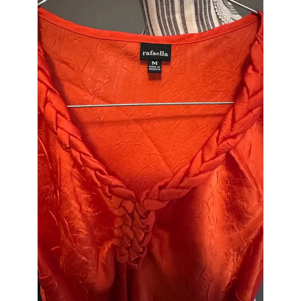Rafaella Orange Satin Braided Neck Sleeveless Blouse Size M - Picture 3 of 8